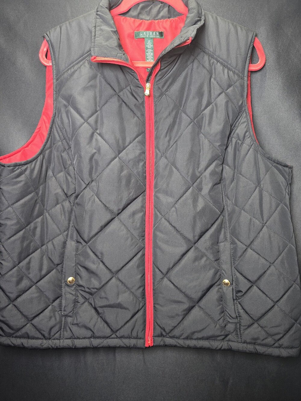 Ralph Lauren Black Quilted Vest with Red Trim